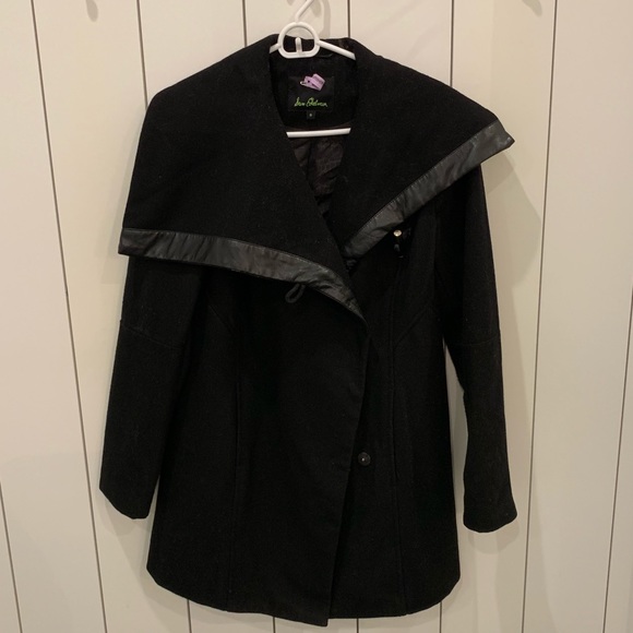 Sam Edelman Jackets & Blazers - Sam Edelman Black Peacoat with Faux Leather Trim